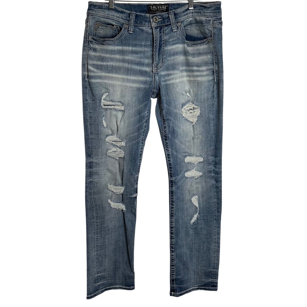 Salvage Supply Co Buckle Mayhem Straight Leg Distressed Men's Jeans 32x34 Grunge